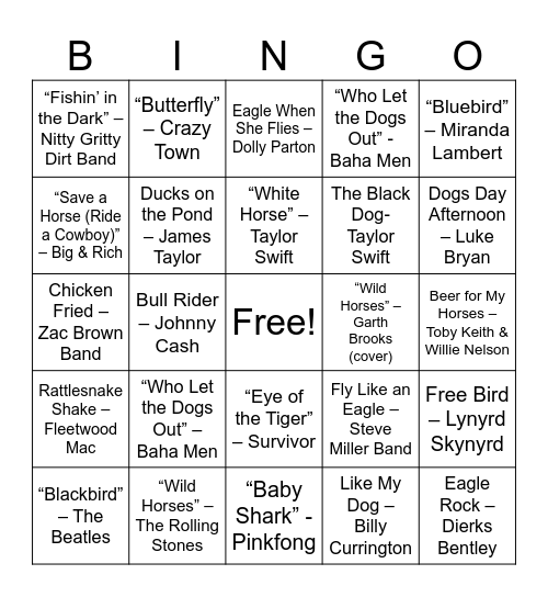 Animal Names Bingo Card