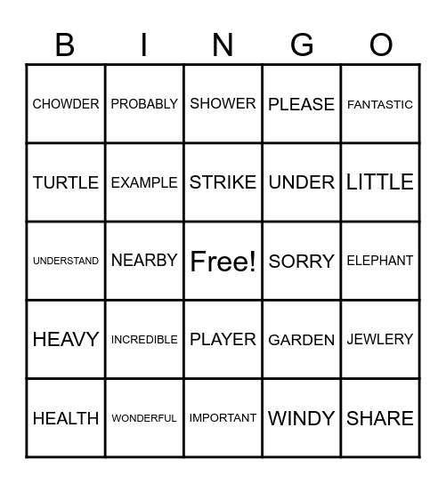 ASL Fingerspelling Bingo Card