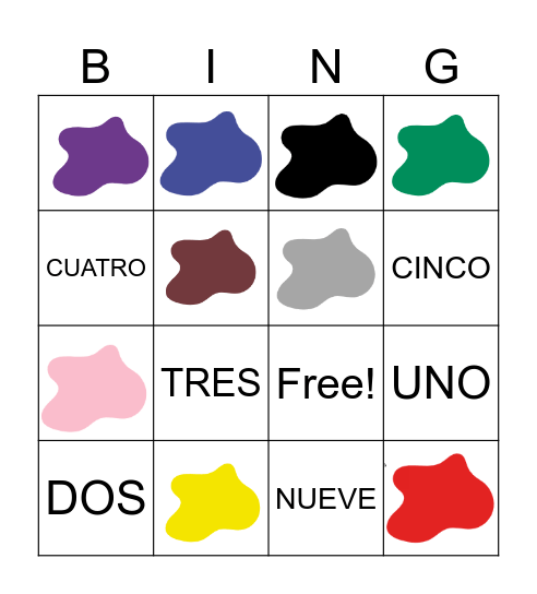 Los colores y numeros 1 - 10 Bingo Card
