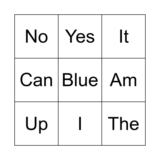 Sight Words Bingo Card