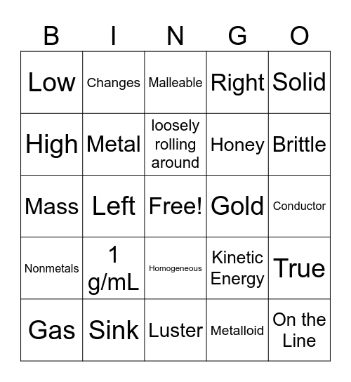 Matter Bingo Card