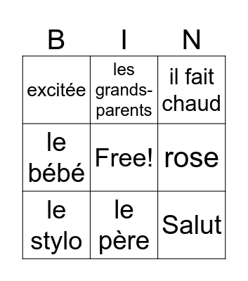 Bingo famille Bingo Card