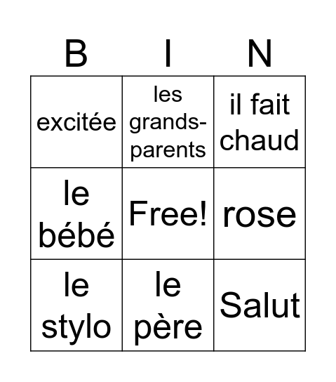 French Basics Bingo Card