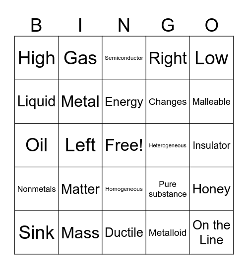 Matter Bingo Card