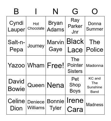 THE MUSIC GREATS Bingo Card