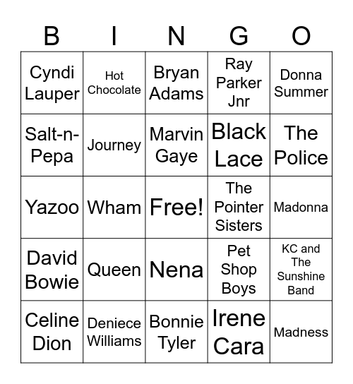 THE MUSIC GREATS Bingo Card