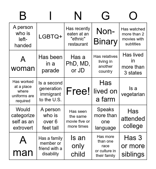 DEIXVCRWS BINGO Card