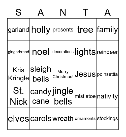 Christmas Bingo Card