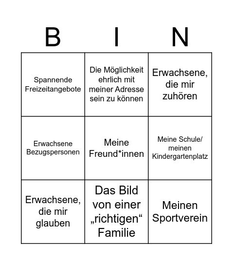 Frauenhaus Bingo Card