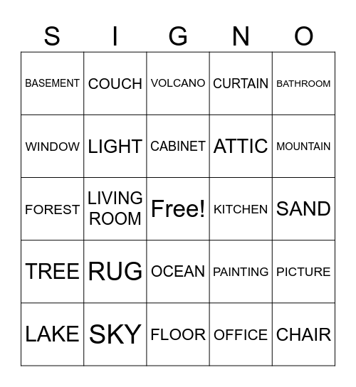 Describing Places Bingo Card