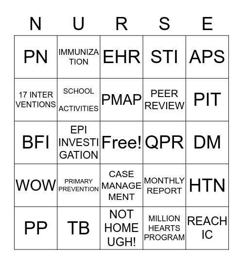 NURSE Bingo Card