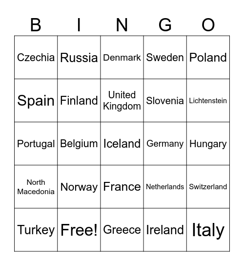European Bingo Card