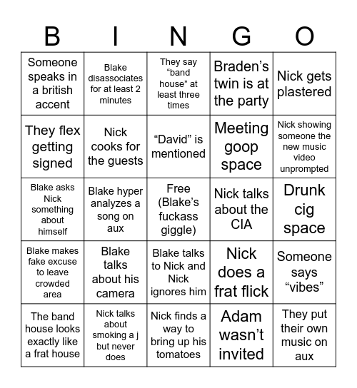 saturday party sexual vibes 2k24 bingo Card