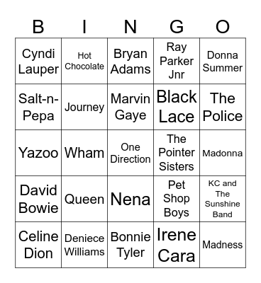 THE MUSIC GREATS Bingo Card