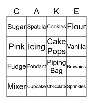 Cupcake Bingo Card