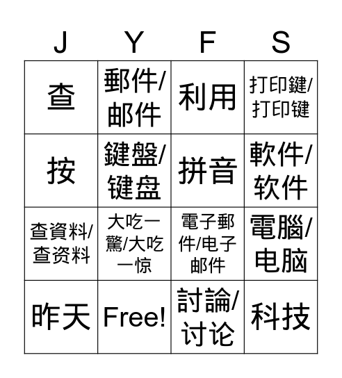 MZ Chinese B6L2 Phrases Part1&2 Bingo Card
