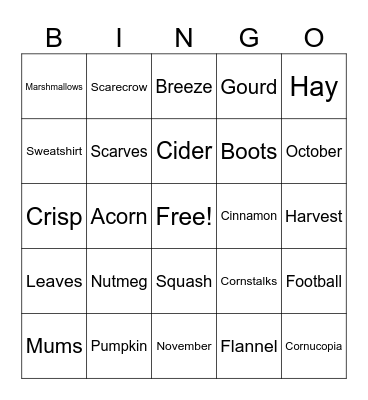 Almost Fall Bingo! Bingo Card