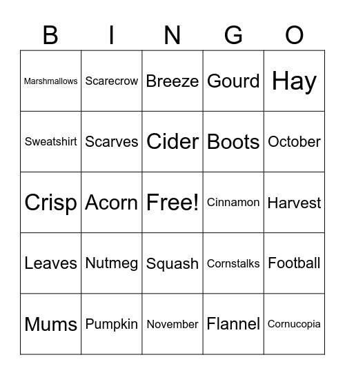 Almost Fall Bingo! Bingo Card