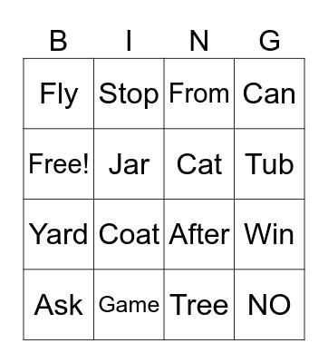 Sight Words Bingo Card