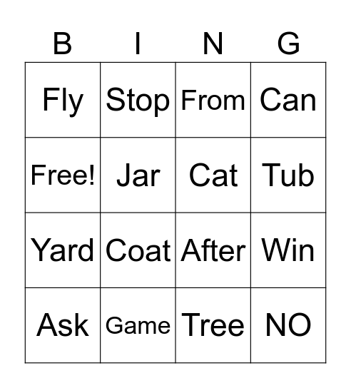 Sight Words Bingo Card