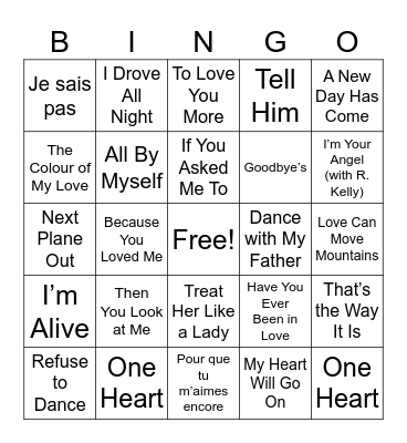 Best of Celine Dion Bingo Card