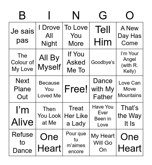 Best of Celine Dion Bingo Card