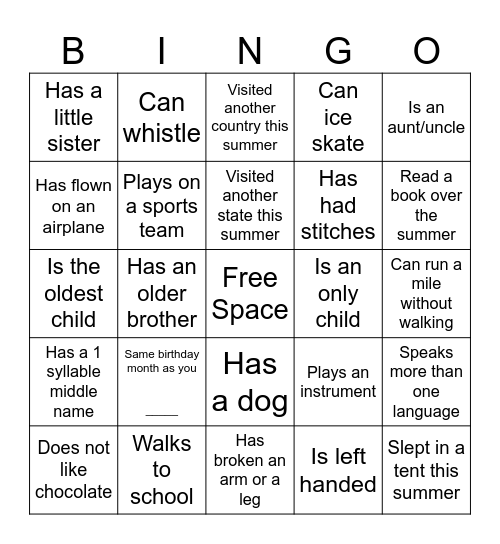 Connection Bingo Card