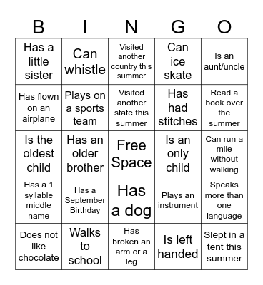 Connection Bingo Card