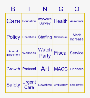 Medstar Town Hall Bingo Card