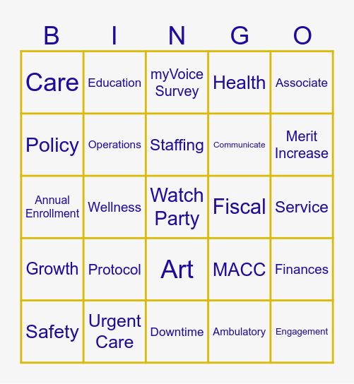 Medstar Town Hall Bingo Card