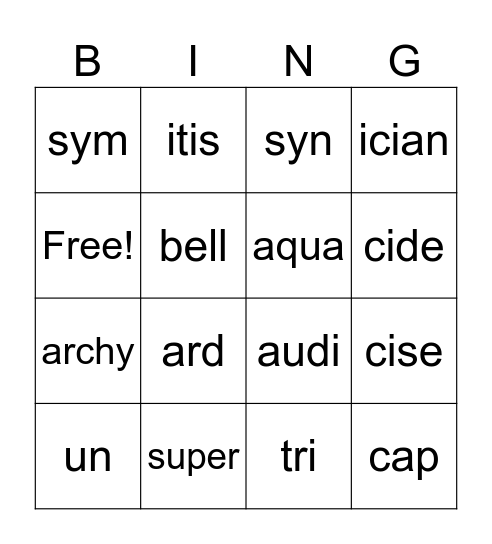 Stem List Three Bingo Card