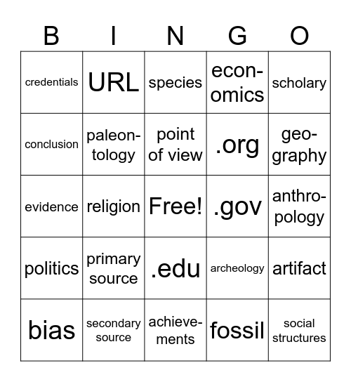 DOP Chapter 1 Vocab Bingo Card