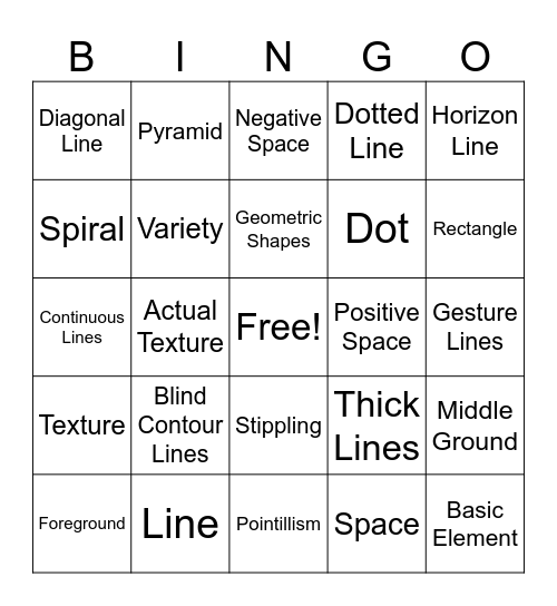 Elements of Art Bingo Card