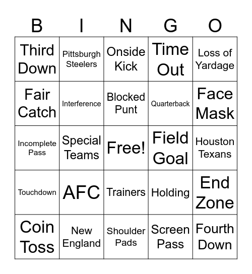 FOOTBALL Bingo Card