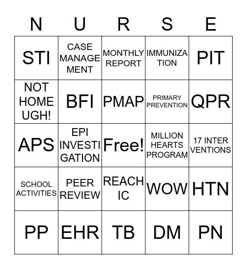 NURSE Bingo Card