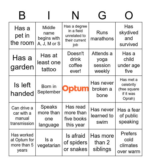 Find a Coworker Bingo Card