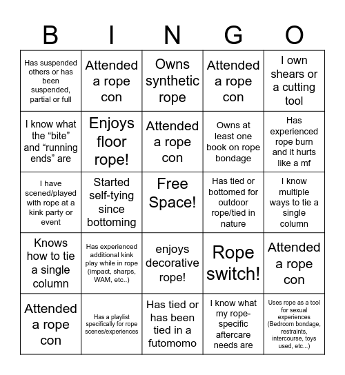 Summer Camp Rope Bottoms Mixer! Bingo Card