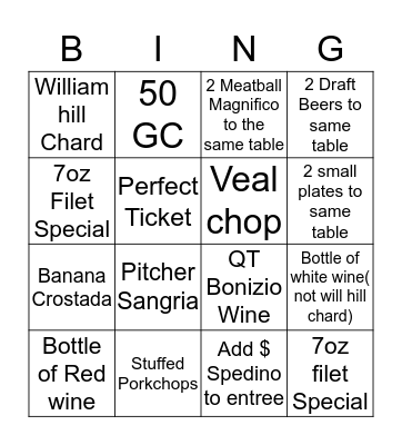 Carrabbas Bingo Card