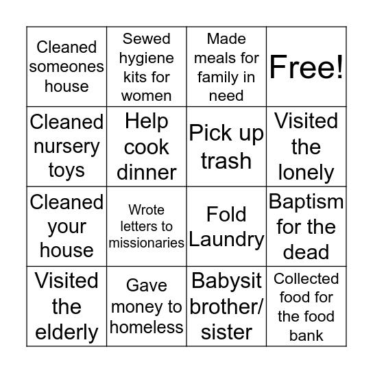 Service Bingo Card