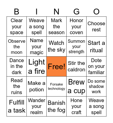 Halloween Self Care Bingo Card