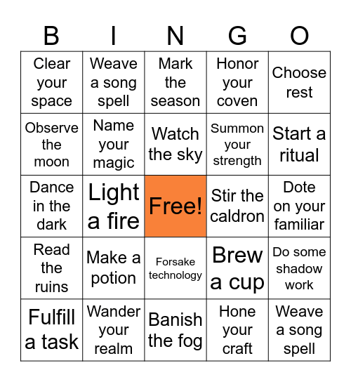 Halloween Self Care Bingo Card