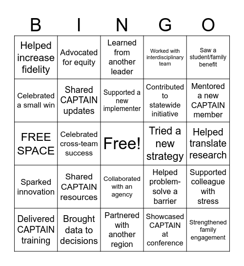 CAPTAIN Bingo Card