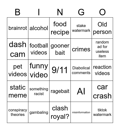 Instagram bingo Card