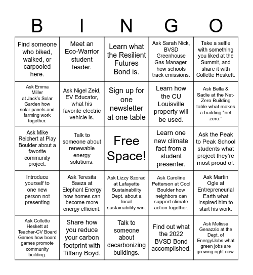 Climate Resilient Summit Bingo Card