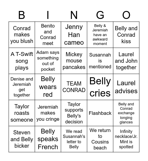 The Summer I Turned Pretty Finale BINGO Card