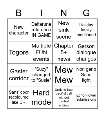 UT Anniversary Stream Bingo Card