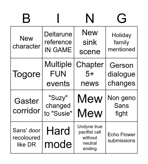 UT Anniversary Stream Bingo Card