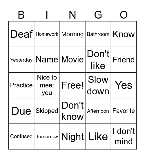 ASL BINGO Card