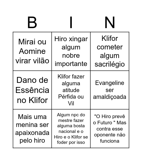 Coisas que vão acontecer em CD Bingo Card