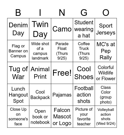Photo Bingo Card